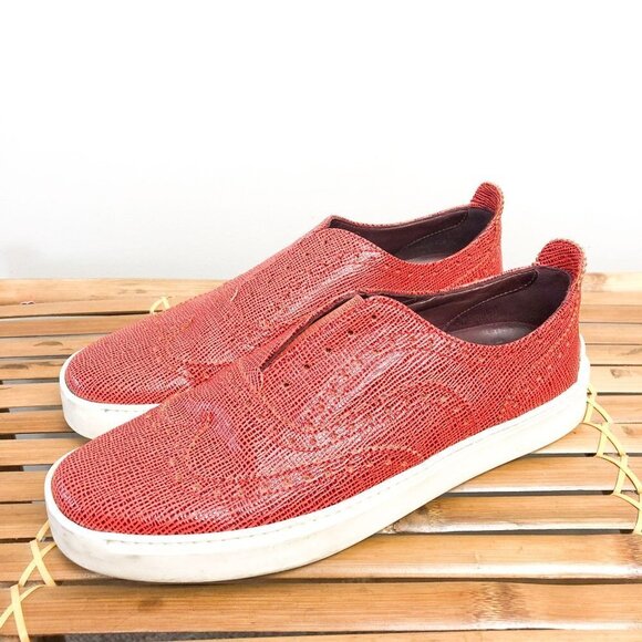 Rag and Bone Meli Textured Red Leather Sneakers Red 37 1/2 - Picture 1 of 9